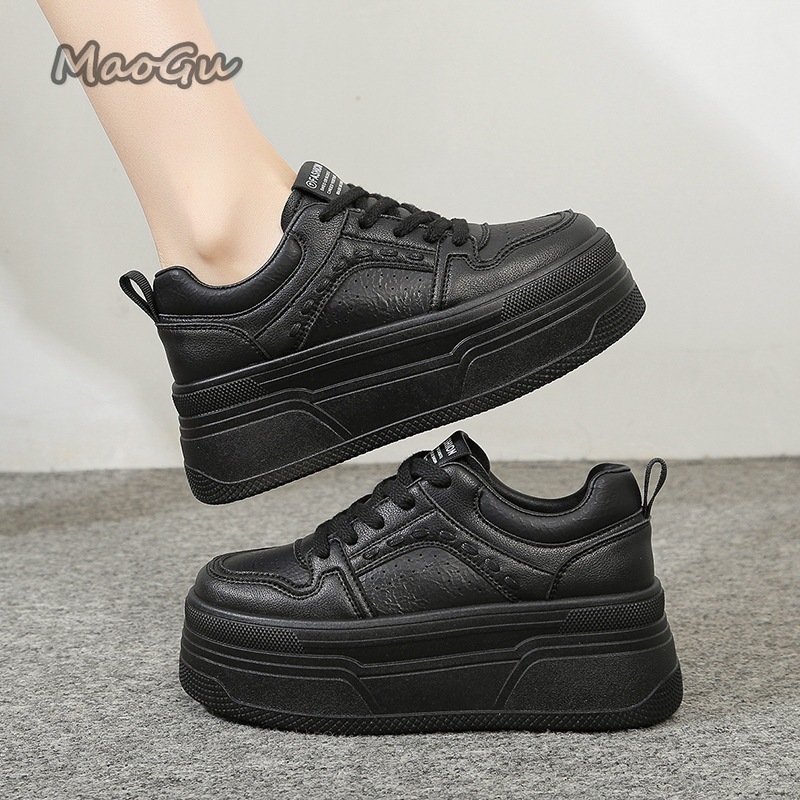White Sneaker Care Kit - 身長を伸ばすプラットフォーム ホワイトスニーカー 女性用 レースアップ 厚底 カジュアルシューズ