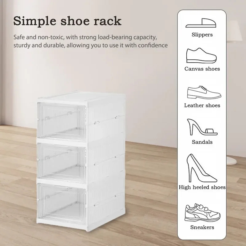 防塵6層折りたたみ式シューズボックス、積み重ね可能な透明厚型 - Sneaker Case のレビューと価格